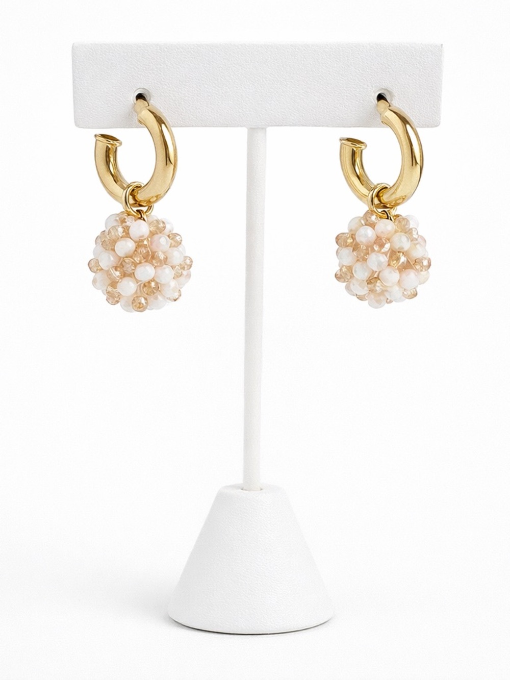 Gold Hoop Earrings with Champagne Pearl Cluster Drops